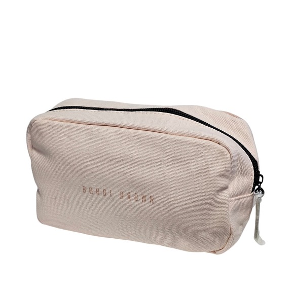 Bobbi Brown Pink Canvas Zippered Cosmetic Makeup Bag Case Black Logo New - Picture 7 of 11